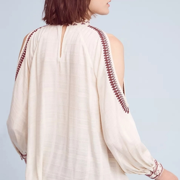 MAEVE / ANTHROPOLOGIE Magda Open-Shoulder Embroidered Blouse - Small - Picture 2 of 8